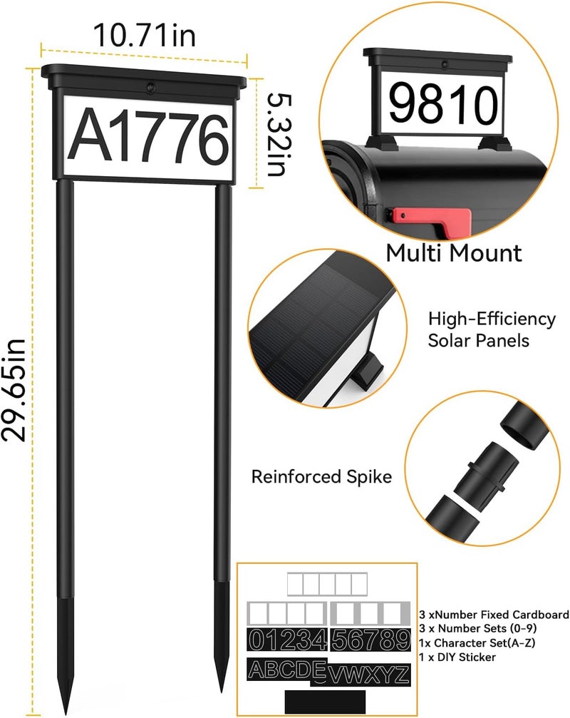 LumiZen New Upgraded Solar Address Sign,Double Sided Glow House Numbers with Auto On/Off, 3-Color Lighting Modes Mailbox Number Plaque Waterproof, Dual Stakes for Home Yard Driveway - Image 5